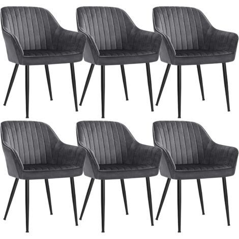 Songmics – Lot de 6 chaises de salle à manger en velours – Rembourrées avec accoudoirs – Charge max 120 kg – Pieds en métal noir – Confort ergonomique