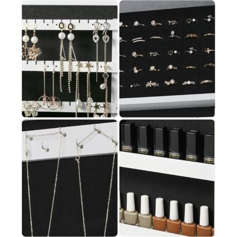 Armoire à Bijoux, Armoire de Rangement Mural avec Serrure, 37 x 10 x 67 cm (L x l x H), Blanc
