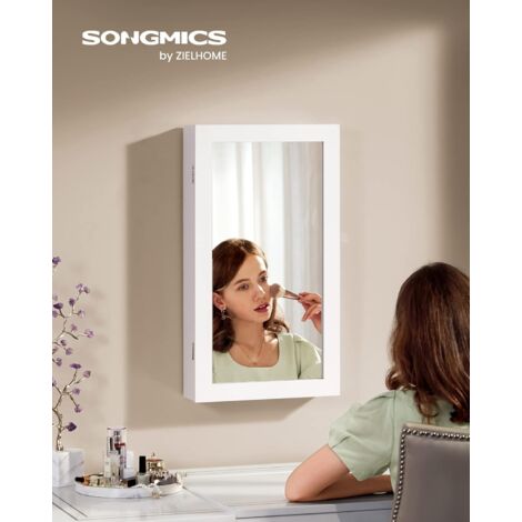 Armoire à Bijoux, Armoire de Rangement Mural avec Serrure, 37 x 10 x 67 cm (L x l x H), Blanc