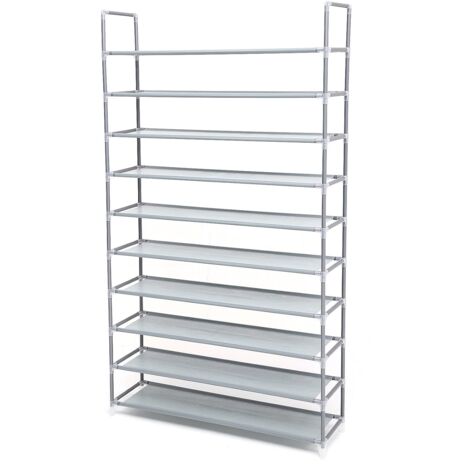 Étagère à Chaussures de 10 Niveaux, Organiseur à Chaussures, pour 50 Paires de Chaussures, pour Salon, Vestiaire, Entrée, Tissu Non tissé, 100 x 29 x 175 cm, Gris LSR10G (1/5)