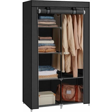 Grande armoire de rangement penderie pliable vêtements en tissu noir  dressing DOUBLE XXL