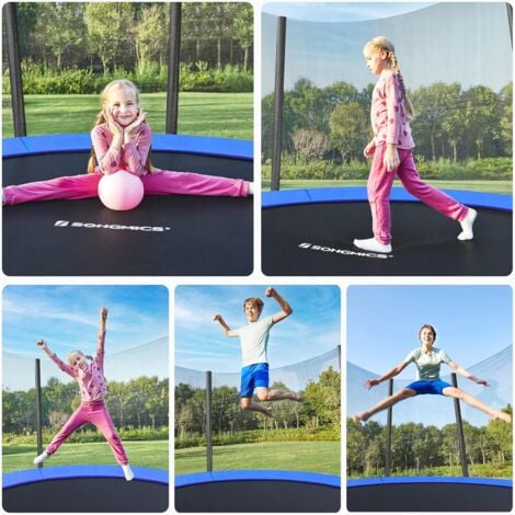 Trampoline Extérieur, TÜV Rheinland GS Certifica, avec Échelle, Filet de protection, Poteaux recouverts, Diamètre 305cm, Noir et bleu, STR10FT