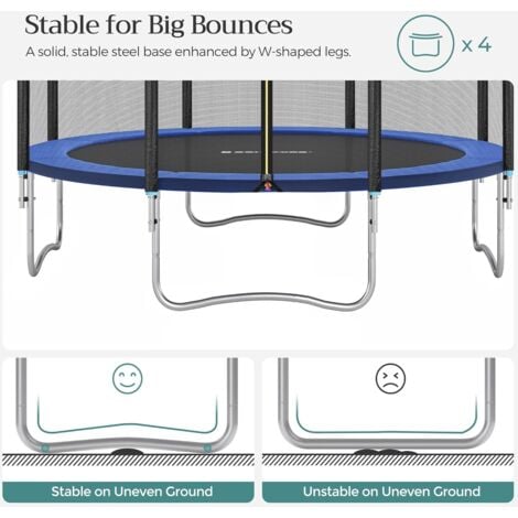 Trampoline Extérieur, TÜV Rheinland GS Certifica, avec Échelle, Filet de protection, Poteaux recouverts, Diamètre 305cm, Noir et bleu, STR10FT