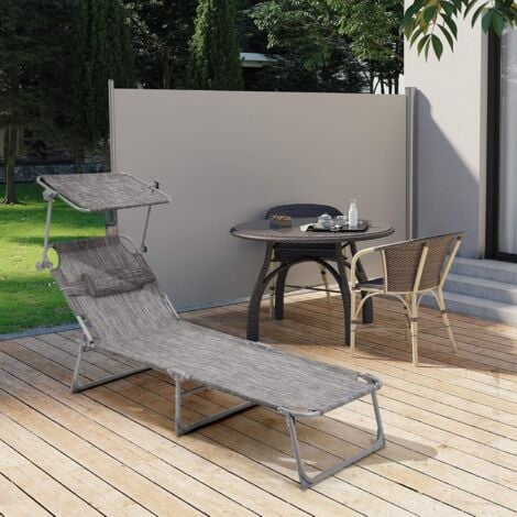 Chaise longue, Bain de soleil, Transat de relaxation, chaise de jardin pliable - Gris beige GCB19T