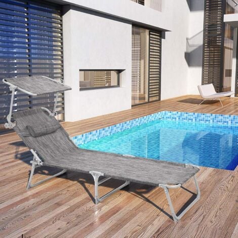 Chaise longue, Bain de soleil, Transat de relaxation, chaise de jardin pliable - Gris beige GCB19T