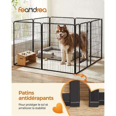 FEANDREA Parc pour Chien, Clôture, Enclos, 8 Grilles de 77 x 100 cm, Noir