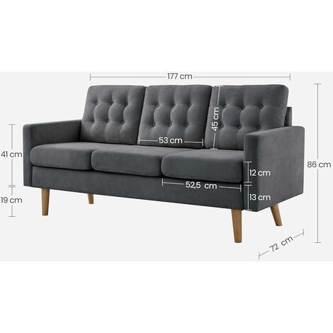 Surface Douce Dortoir Sofa Rembourré Moderne Cadre et Pieds en Bois Massif VASAGLE Canapé Salon pour Petit Espace Beige LCS101M01 177 x 72 x 86 cm