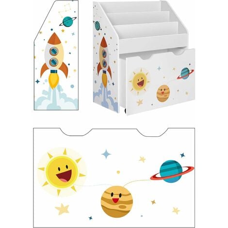 Étagère pour Jouets, 3 Compartiments Bibliothèque pour Enfants, Boîte à Jouets Mobile, avec roulettes, Multi-Usage, pour Chambre d'enfant et Salle de Jeux, Blanc GKR41WT