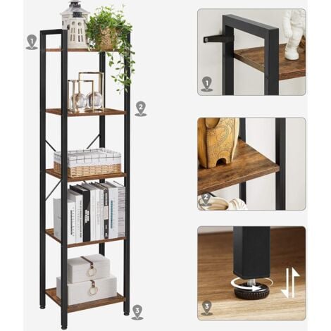 VASAGLE Étagère à 5 Niveaux, Bibliothèque, Meuble de Rangement, avec Sructure en Acier, pour Salon, Bureau, Entrée, Style Industriel, Marron Rustique et Noir par SONGMICS LLS100B01