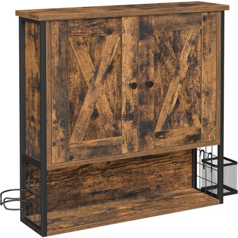 VASAGLE Armoire Murale, Meuble de Salle de Bain, Placard 2 Portes, avec Étagère Réglable, Porte Sèche-Cheveux, Pot, Style Industriel, Marron Rustique et Noir par SONGMICS BBK123B01 (1/5)