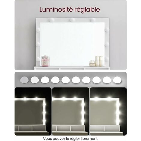 VASAGLE Coiffeuse avec miroir et LED, 2 tiroirs, 3 compartiments