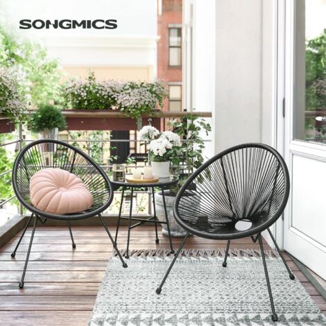 Ensemble Table Balcon Ronde + 2 Chaises Pliantes - Salon De Jardin 2 Personnes - Imperméable, Antidérapant - Coloris Beige - 5