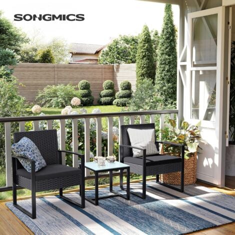 Salon de Jardin Extérieur, Ensemble de Mobilier, Surface Tressée en PE résine, 2 Chaises et 1 Table - Noir GGF010B05
