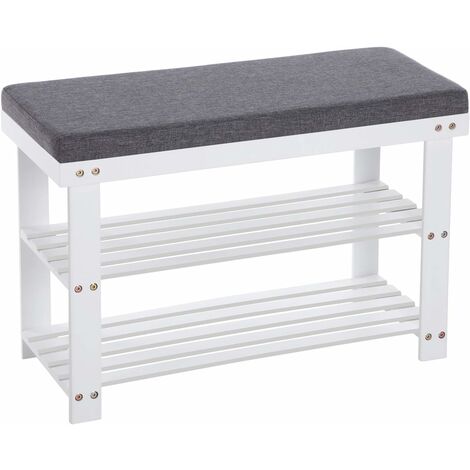 Banc à chaussures en bambou, Étagère à chaussures à 2 niveaux, Organisateur, stable, pour entrée, salon, charge 150 kg, 71 x 29 x 49 cm, Blanc et Gris LBS604W01 (1/5)