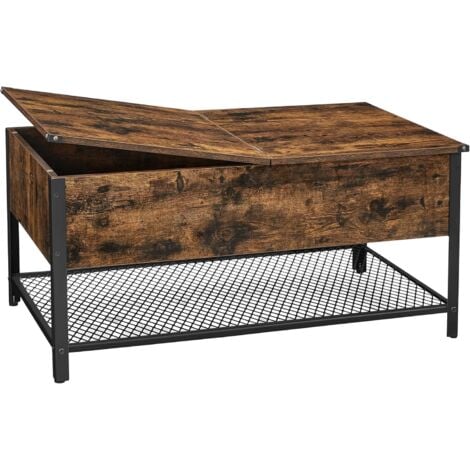 VASAGLE Table Basse, Table de Salon, avec Dessus Rabattable, Compartiment Fermé et Étagère Grillagée, Cadre en Métal, Style Industriel, 100 x 55 x 47 cm, Marron Rustique et Noir par SONGMICS LCT230B01