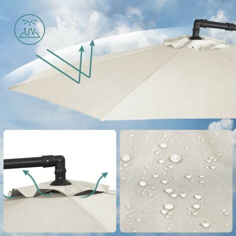 Parasol de Jardin Extérieur Déporté, Ombrelle, avec Base, Ø3m, UPF 50+ Protection Solaire - Beige GPU116M01