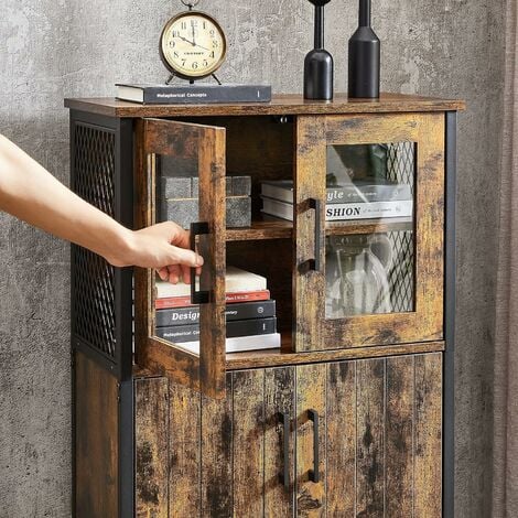 Meuble de Rangement, Buffet, avec Placard 3 Portes, 110 x 33 x 75 cm, Style  Industriel, Marron Rustique et Noir