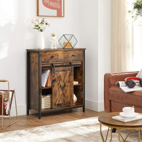 VASAGLE Buffet avec Portes à persiennes, 100 x 35 x 80 cm, Meuble de  rangement, Style Industriel, Marron rustique - Cdiscount Maison