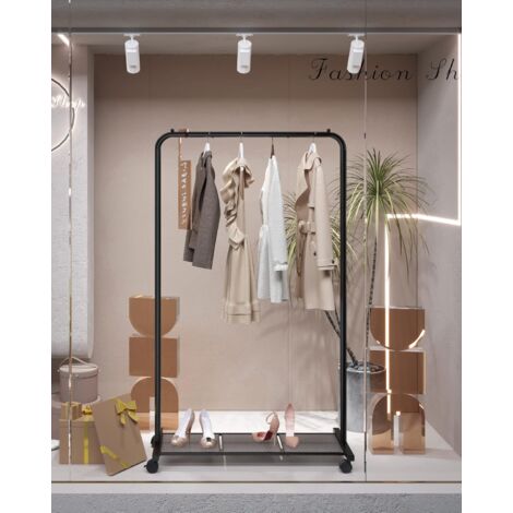 SONGMICS Portant à Vêtements Mobile, Portemanteau sur Roulettes, Penderie, Organisateur, en Métal, avec Étagère de Rangement, Charge de la Barre 40 kg, Noir HSR25BK