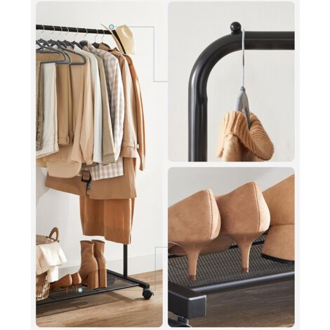 SONGMICS Portant à Vêtements Mobile, Portemanteau sur Roulettes, Penderie, Organisateur, en Métal, avec Étagère de Rangement, Charge de la Barre 40 kg, Noir HSR25BK