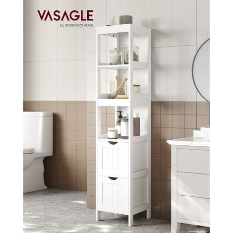 Meuble rangement salle de bain, cuisine, bureau. Étagère à roulettes. Style  Scandinave, 42 x 31 x 82 cm., blanc-inox, LOUISE