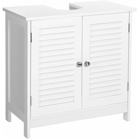 Vasagle – Meuble sous vasque blanc mat 60 x 30 x 60 cm – 2 portes persiennes – Panneau MDF E1 – Étagère réglable pour rangement salle de bain (1/5)