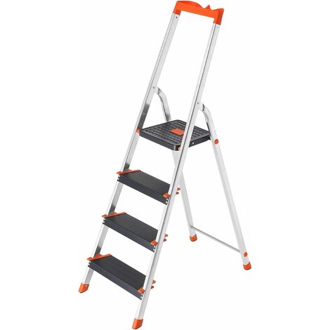 Songmics – Échelle escabeau 4 marches en aluminium – Largeur de marche 12 cm – Capacité 150 kg – Pieds antidérapants – Plateau à outils – GLT04BK (1/5)