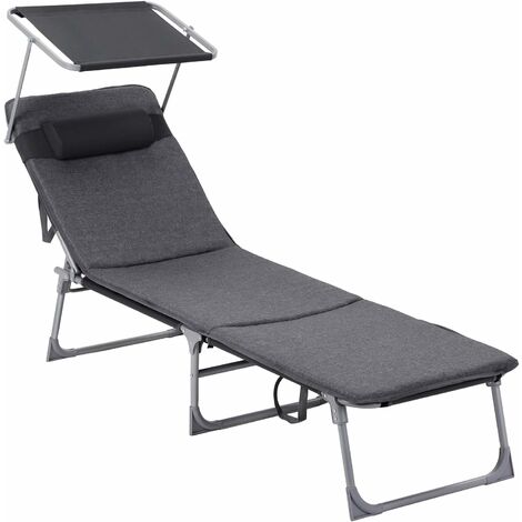 Chaise Longue Bain de Soleil Transat de relaxation Chaise de jardin pliable - Gris foncé GCB19UM