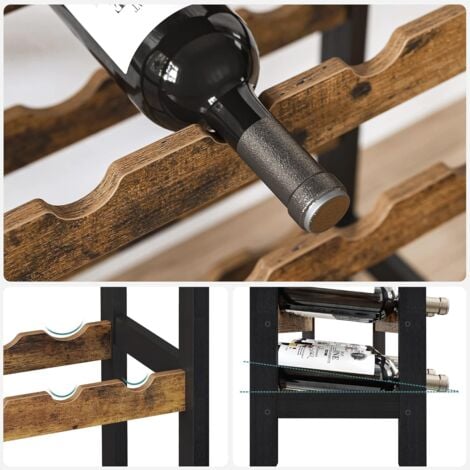 Étagère à Vin 24 Bouteilles, Meuble Rangement avec 5 Rangées Porte-Verres, pour Cuisine, Bar, Salle à Manger, Cave, Marron Rustique et Noir KWR028B01