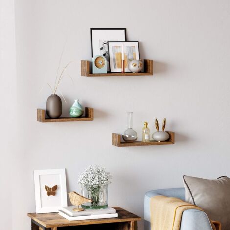 Lot De 2 étagères Murales VASAGLE Avec Tringle - Marron Rustique Et Noir, 40 Cm, Charge 10 Kg - Rangement Salon/cuisine
