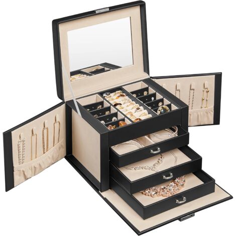 Boîte à Bijoux, Coffre Bijoux, Rangement beauté 4 Niveaux, Organisateur avec Plateaux, revêtement Velours