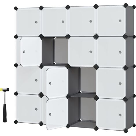 Songmics – Meuble de rangement modulable 16 compartiments – Étagère en plastique hydrofuge avec portes – Assemblage facile – Capacité 10kg/compartiment – LPC443G01