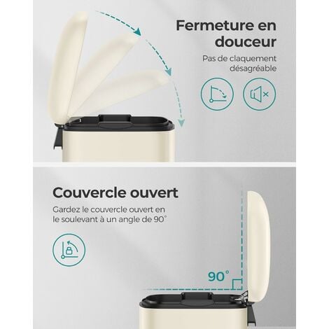 Poubelle de Cuisine, 30L, Poubelle en Acier avec Pédale, Couvercle et Seau Intérieur, Fermeture en Douceur, Blanc Nuage
