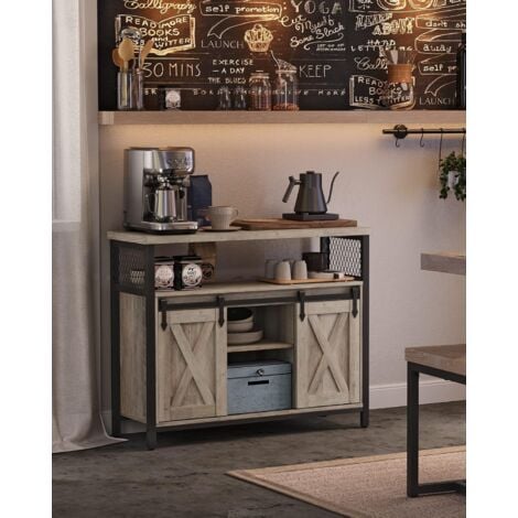 Buffet avec 2 Portes Coulissantes, 100 x 33 x 80 cm, Étagères Réglables,  Style Industriel, Grège et Noir