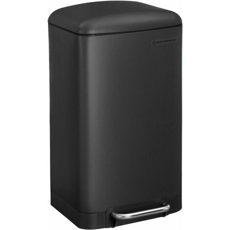 Songmics – Poubelle à pédale 30L en acier noir – Couvercle à fermeture douce – Seau intérieur pratique – Dimensions 34x25x61,5 cm