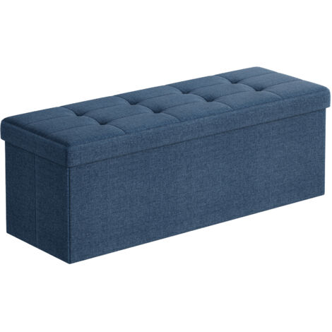 Songmics – Banc de rangement pliable 38 x 110 x 38 cm – Tissu façon lin – Charge jusqu'à 300 kg – Pour salon, chambre, entrée – Bleu foncé