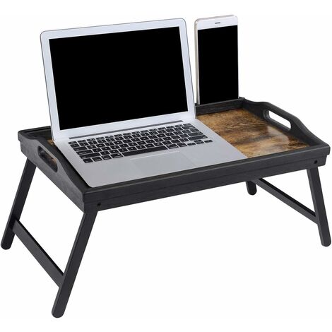 Table de lit avec Pieds en Bambou réglables, Support pour Ordinateur Portable, Plateau Snack Petit-déjeuner, Marron Rustique LLD106B01 par SONGMICS (1/5)