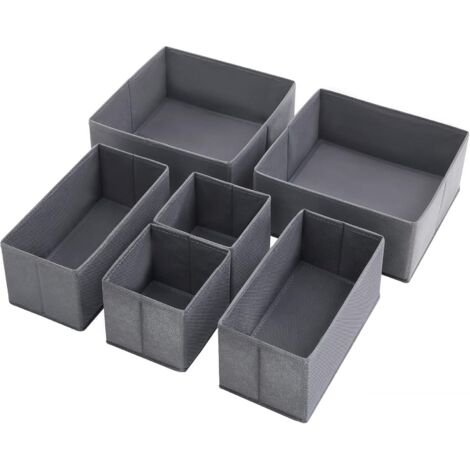 Organiseurs de Tiroir, Séparateur de Coiffeuse, Lot de 6, Boîte de Rangement Pliable en Tissu pour Chaussettes, sous-Vêtements, Soutiens-Gorge, Cravates, Foulards, Gris RDZ06G (1/5)