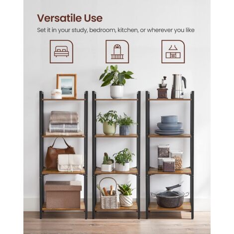 Étagère 4 Niveaux, Bibliothèque, 40 x 24 x 107 cm, Meuble de Rangement, Cadre en Acier, Style Industriel, pour Salon, Bureau, Entrée, Marron Rustique et Noir par SONGMICS LLS099B01