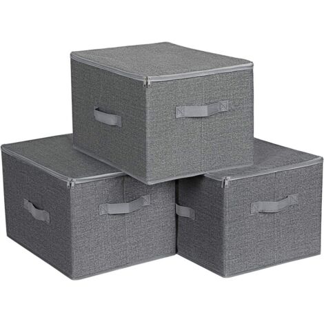 Sac de Rangement, Lot de 3, avec Couvercle, Boîte de Rangement, Pliable, avec Poignées, pour Jouets, Vêtements, Gris RYZB03G