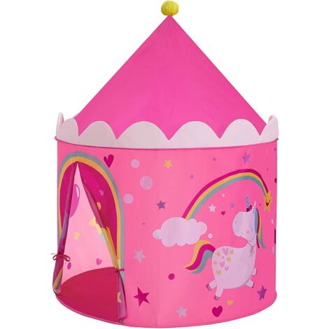 Tente de Jeu Enfant, Château pour Enfant, Tipi Pop-up Portable, avec Sac de Transport, intérieur et extérieur, idée Cadeau, Rose et Jaune LPT04PY