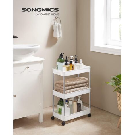 Songmics – Desserte de cuisine à roulettes 3 niveaux – Chariot de rangement blanc 40 x 22 x 60 cm – Roues pivotantes 360° – Capacité 15 kg – KSC009W01 (1/5)