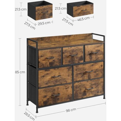 Commode 7 Tiroirs En Tissu Style Rustique - Meuble Rangement 100x30x78cm Pour Chambre, Salon, Bureau - 12