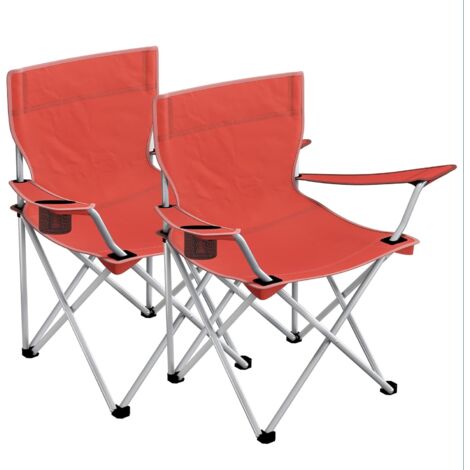 Lot de 2 Chaises de Camping Pliables, Sièges Pliantes, extérieur, Confortable, avec accoudoirs et Porte-gobelets, Cadre Stable, capacité de Charge 120 kg, Rouge GCB01RD (1/5)