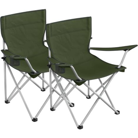 Lot de 2 Chaises de Camping Pliables, Sièges Pliantes, extérieur, Confortable, avec accoudoirs et Porte-gobelets, Cadre Stable, capacité de Charge 120 kg, Vert Olive GCB001C01 (1/5)