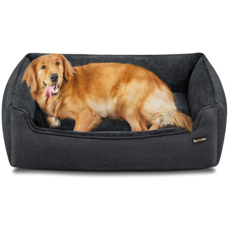 Panier pour Chiens, Lit pour Animaux, Canapé, en Tissu Façon Lin, Bords Rehaussés, Antiglisse, Housse Amovible Lavable, Taille XL pour Grands Chiens, 110 x 75 x 27 cm, Gris Foncé (1/5)