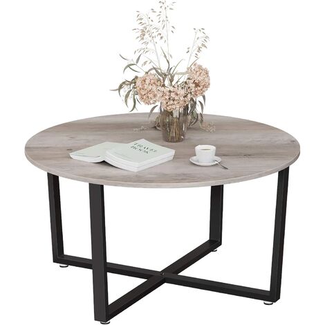 VASAGLE Table Basse Ronde, Table de Salon, Style Industriel, Cadre en métal Robuste, Facile à Assembler, pour Salon, Chambre, Grège et Noir par SONGMICS LCT088B02