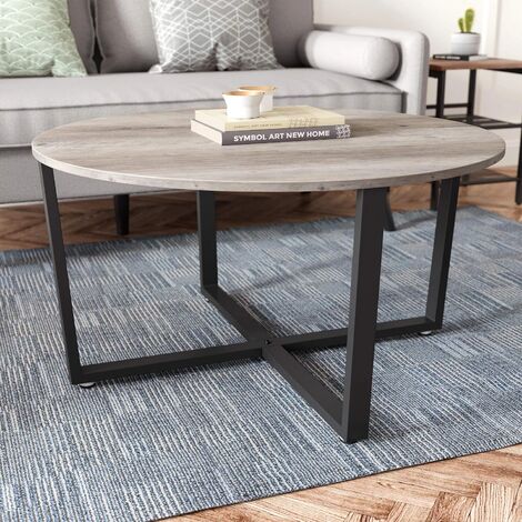 VASAGLE Table Basse Ronde, Table de Salon, Style Industriel, Cadre en métal Robuste, Facile à Assembler, pour Salon, Chambre, Grège et Noir par SONGMICS LCT088B02