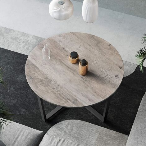 VASAGLE Table Basse Ronde, Table de Salon, Style Industriel, Cadre en métal Robuste, Facile à Assembler, pour Salon, Chambre, Grège et Noir par SONGMICS LCT088B02