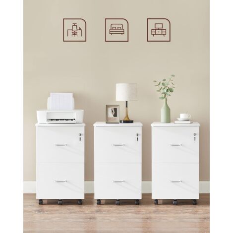 VASAGLE Caisson de Bureau Mobile, avec Serrure, 2 Tiroirs, Système de Blocage des roulettes, Rails de Suspension Réglables, Blanc par SONGMICS LCD027W46